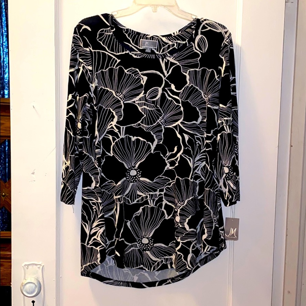 Black and White Flowered Blouse